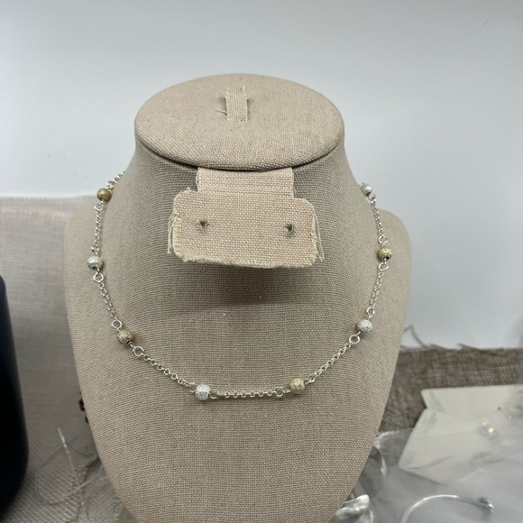 Vintage Milor Italy .925 Sterling Silver & Gold-Plated Stardust Bead Necklace - Picture 3 of 17